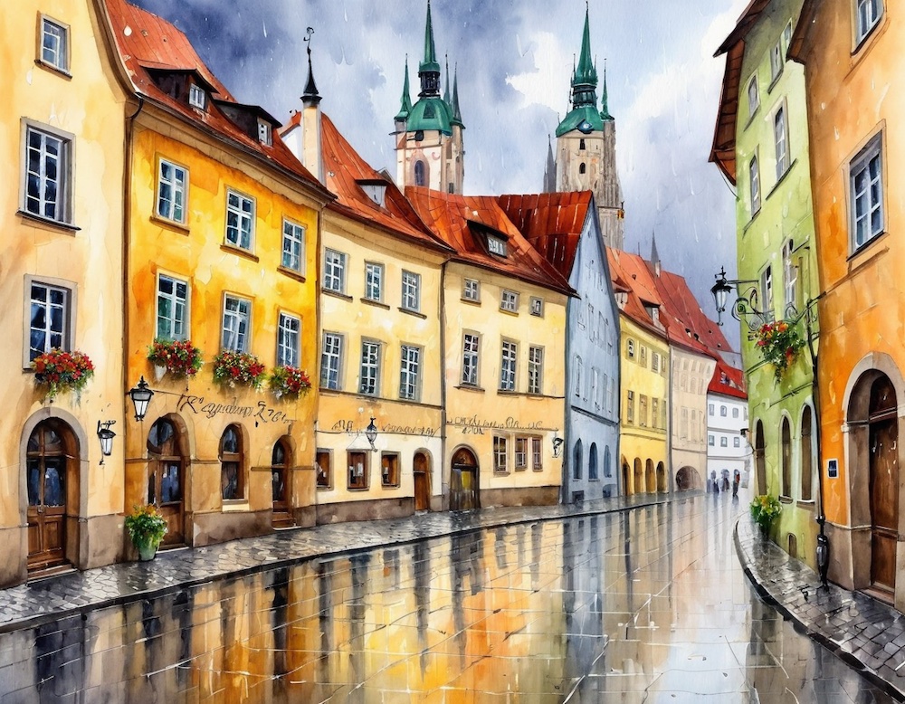  Regen in Regensburg Aquarell